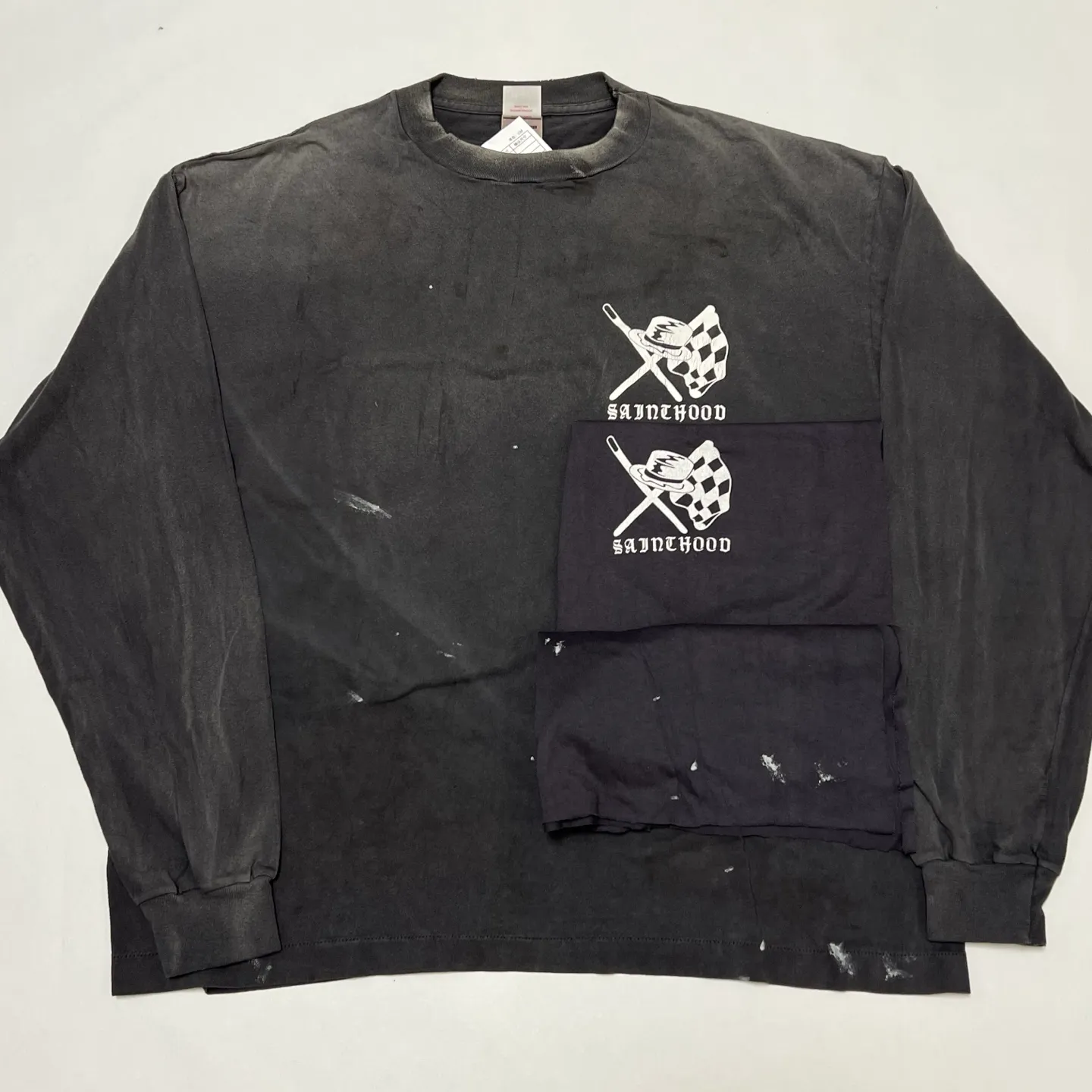 Printing proofing SAINT Mxxxxxx × NEIGHBORHOOD STHD . LS TEE SPEED KILLS/BLK Skull Helmet Long Sleeves Washed Black S-XL Cylindrical Cloth Ready-made Assute Dyeing Heavy Washing Water Fading Handmade Splashed Ink Holes Simulate Natural Fading and Old Effects Correct Version Customized NBHD Co-branded Accessories Top Purchasing Level